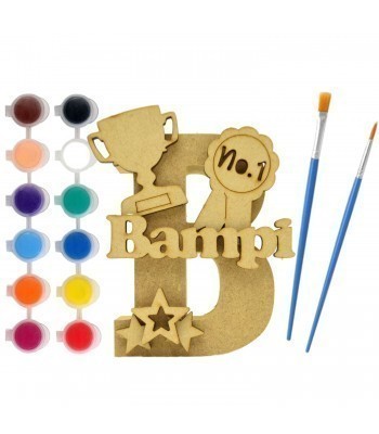 Personalised Children's Fathers Day Paint Your Own Kits 18mm Freestanding Letter With Separate 3mm 3D Themed Shapes - Trophy